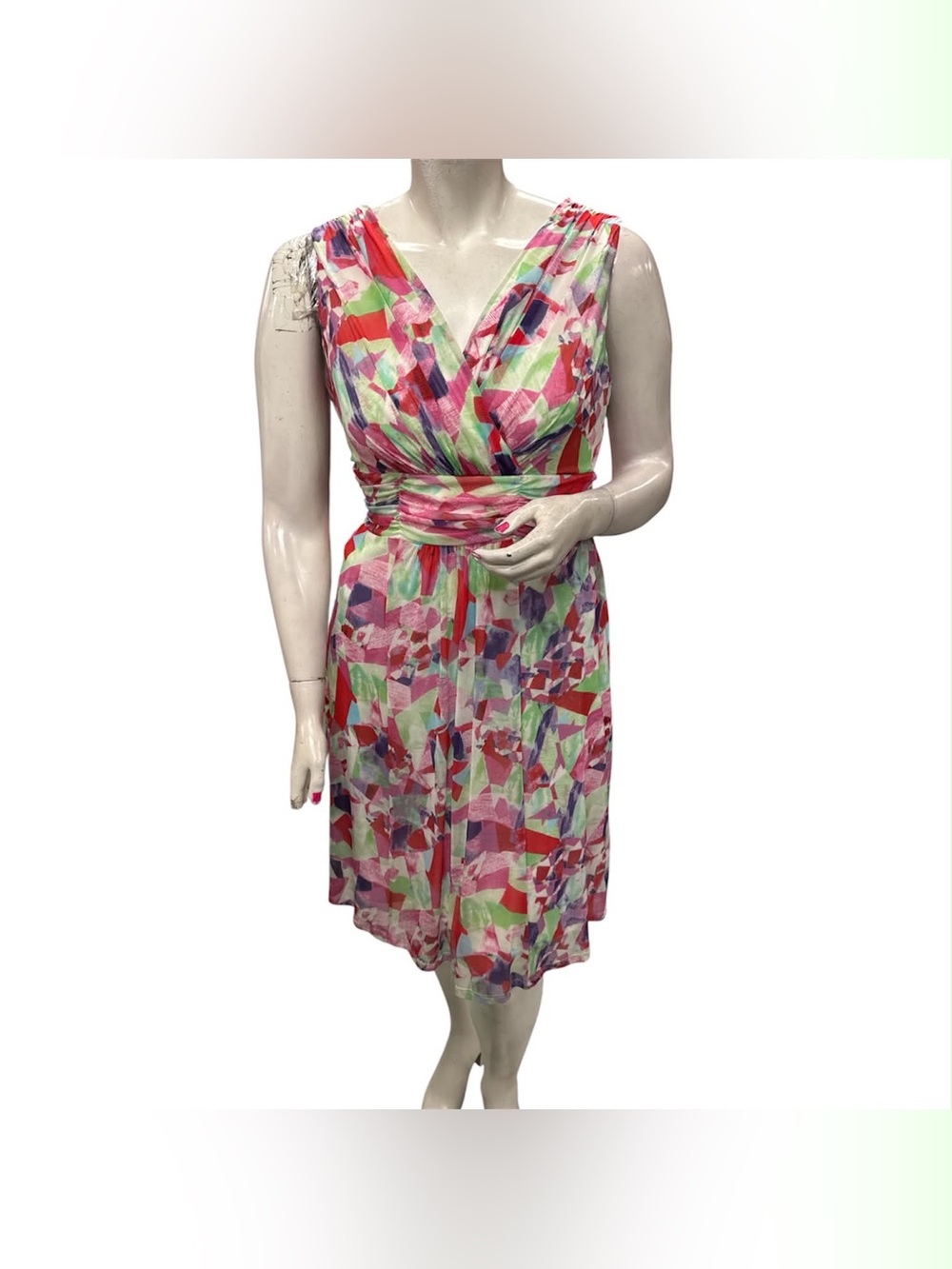 cleo Sleeveless V-Neck Multicolor Floral Midi Dress - Pink & Green Size XL